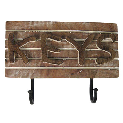 Mango Wood "Key" Hook With 2 Hooks